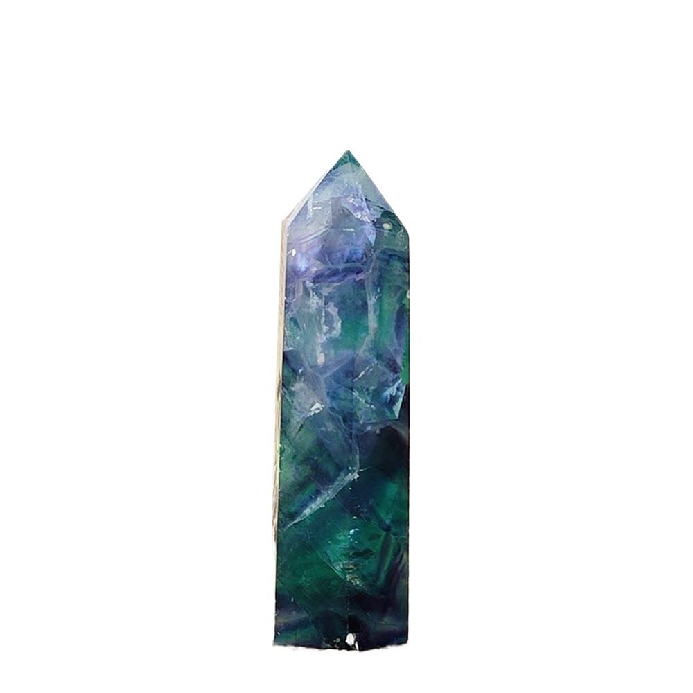 HUFFA Natural Crystal Hexagonal Prism Ornaments - Pink and White Agate Column Raw Stone Decor(Coloredfluoritesingletip,9cm)