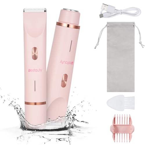 Bestauty Rasuradora Mujera 2 en 1, Rasuradora Mujer Zona Intima Indolora, IPX7 Impermeable, Uso en Seco y en Mojad, Afeitadora Electrica Mujer para Cara, Brazos, Axilas, Partes Íntimas, Piernas (Rosa)