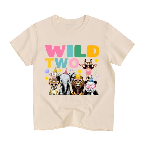 Wild One/Two/Three/Four Shirt for Toddler Girls Birthday T-Shirt Jungle Animal Tees