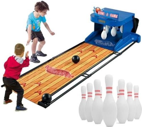 NGWEI Indoor Bowling Alley for Kids, Automatic Reset Electronic Bowling Game with Lights & Sounds, Foldable 11ft Family Fun Set, Perfect for Home Entertainment