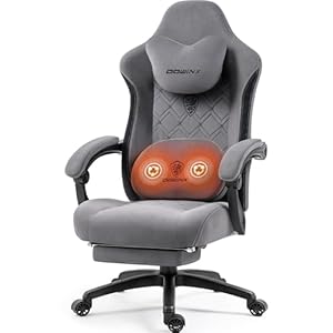 Dowinx Gaming Chair with Heated Massage Lumbar Support, Breathable Fabric Office Chair with Pocket Spring Cushion and Footrest, Recliner High Back PC Chair for Adult, Grey