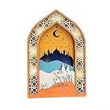 Ramadan-Lampe mit warmweißem LED-Array und traditioneller Silhouette, Massivholzkonstruktion für ruhige Feierräume (A)