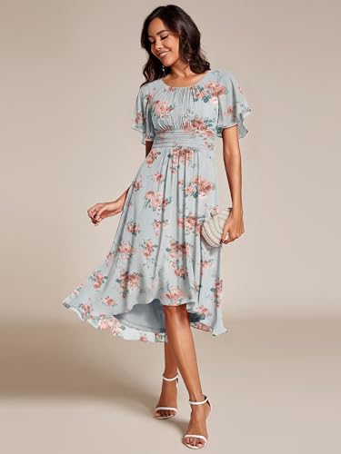 Image of Ever-Pretty Women's Chiffon Crew Neck Empire Waist Wedding Guest Dress Summer Short Sleeve Semi Formal Dresses 02053