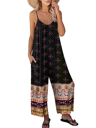 Image of ANRABESS Women Jumpsuits 2026 Casual Sleeveless Spaghetti Strap Boho Wide Leg Rompers Summer Outfits Beach Vacation Clothes