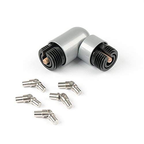 Corner connection set/joint connector for variable extension of 1 wooden or aluminium handrail and 5 stainless steel rods.