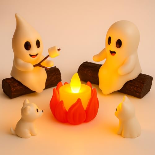 Ghost Campfire Night Light – Glowing LED Halloween Spooky Table Lamp - image 1