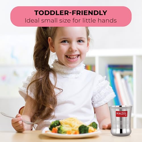Image of HAZEL Stainless Steel Toddler Glass Set of 2 - 200ml | Unbreakable Cups for Water, Juice & Milkshake