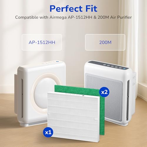 Image of Fil-fresh 3-Pack Airmega AP-1512HH Pollen Filter Replacement Set for Coway Airmega AP-1512HH and Airmega 200M Air Purifiers, 2 Pollen Filters and 1 HEPA Filter, Light Green