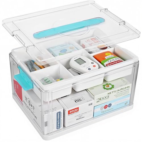 ANYPROLUS 24QT Clear Medicine Storage Box, Large Capacity First Aid Box with Tray, Plastic Medicine...