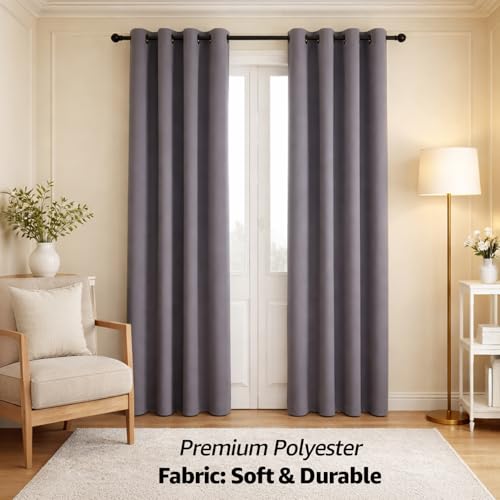 Image of Amazon Basics - Room Darkening Blackout Door Curtains, 100% Room Darkening | 9 Feet |Set of 2| Plain Design | for Living Room and Bedroom | 115cmx274cm, Color- Grey