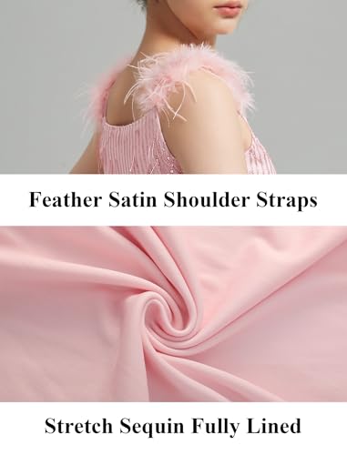 EXARUS Girls Sequin Fringe Dress Sparkling Tassel Sleeveless Bodycon/A-Line Splice Furry Strap Party Special Occasion3