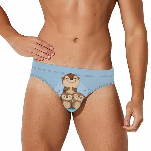 Cute Otter Family Mens Swim Briefs Quick Dry Swim Trunk Bikini Underwear Swimsuit 2XL