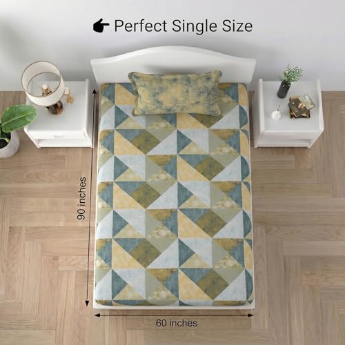 Image of Mafatlal 186 TC Autumn Delight Graceful Pure Cotton Single Flatsheet (60 x 90 Inch) | Breathable Summer Comfort | Wrinkle-Free Floral Bedsheet with 1 Pillow Cover, Fresh Green