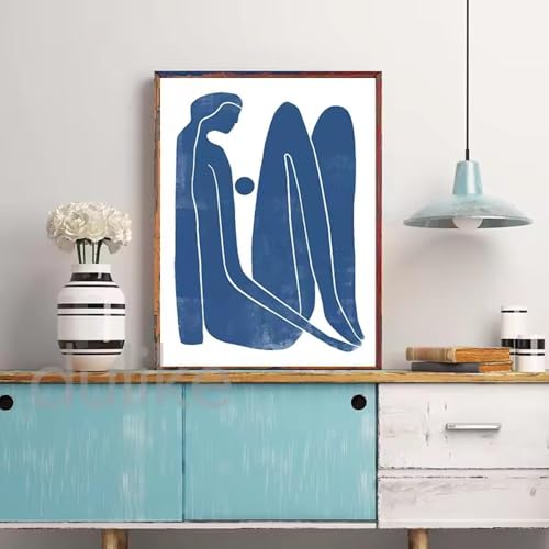 Toile femme bleue grand format avec cadre pour décoration murale chic - 2