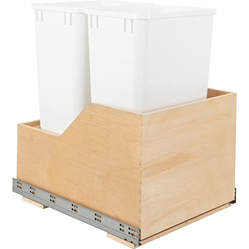 Caneca de basura doble de 50 cuartos con base de madera y cierre suave