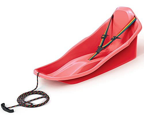 molti Schlitten für Kinder bis 3 Jahre mit Rückenlehne, Sicherheitsgurt und Zugseil Kleinkinder Bob Rutscher Rodel Schneegleiter TOPO 72x37 cm (Rot)