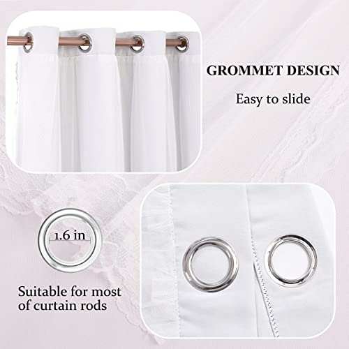 Image of Greyish White Blackout Curtains Set - Double Layers Voile Sheer Light Blocking Draperies with Tie-Backs for Bedroom Windows, 52 x 63 inches, Greyish White, 2 Pieces