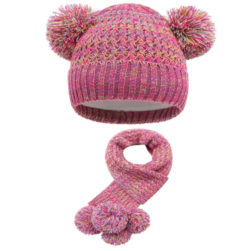 Children's Hat Scarf Set Winter Girl Beanie Pompom Knit Cap Outdoor Warm Soft Skiing Hat