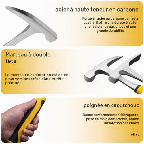 ZHYUAN Marteau à briques, Marteaugéologique, Tête de marteaugéologique, Marteaude maçon forgé, Marteaugéologique à double tête, outils géologiques, fournitures minières outils d'exploration – vue 3