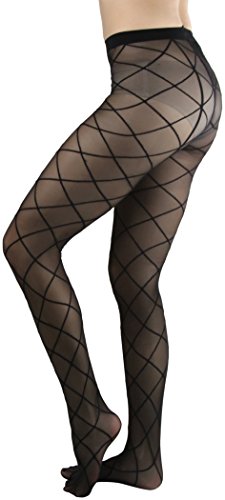 Image of ToBeInStyle Women's Argyle Checkered Diamond Rhombus Net Opaque Sheer Tights Pantyhose