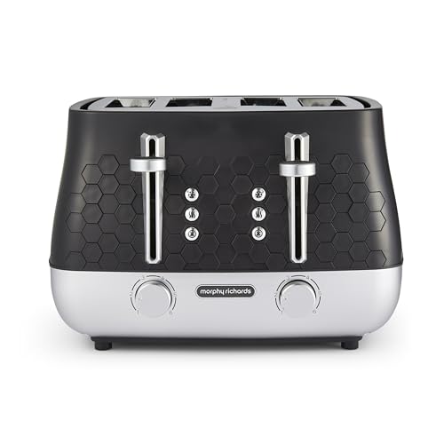 Morphy Richards Cassini 4 Slice Toaster, Variable Browning and Width Slots, 6 Power Levels, Removable Crumb Tray, Illuminated Buttons, High Lift, Defrost, Reheat, 800W, Moonless Night Black, 243020