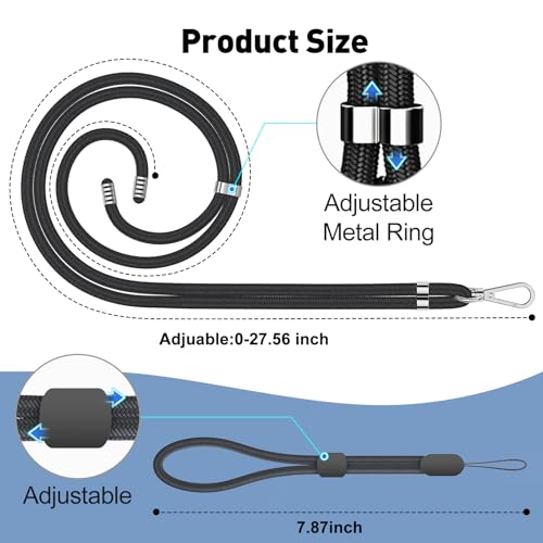 Phone Lanyard, SHANSHUI Adjuatable Cell Phone Lanyard Crossbody Long & Wrist Nylon Cellphone Lanyard for Around The Neck Tether Pads for All Mobile Phones Black — view 3