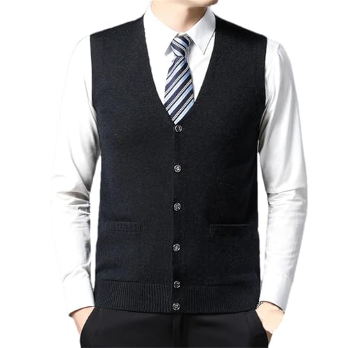 Men's Cardigan Vest Solid Color Sleeveless Warm Knit Sweater Vest Button Down Knitted Sleeveless Sweater
