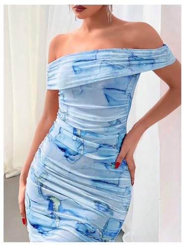 Image of Floerns Women's Floral Print Off Shoulder Short Sleeve Ruched Bodycon Long Dress