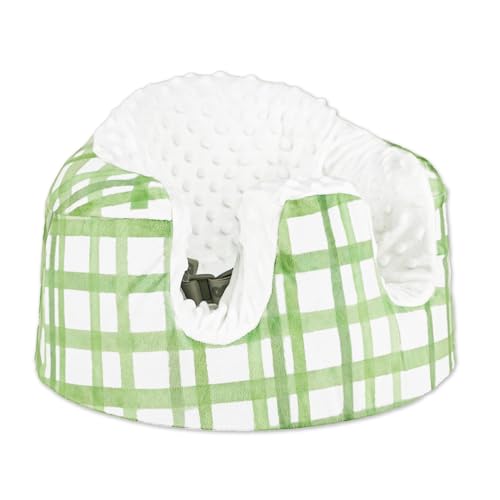 DAYEEBALL Seat Cover Compatible with Bumbo Seat, Soft and Breathable Baby Floor Seat Cover for Baby Boy & Girl (Cover Only), Green Grid