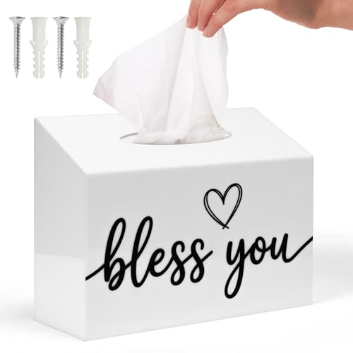 WATINC Bless You Tissue Box Cover, White Acrylic Square Hand Towel Holder by WATINC - Used condition - US$8.73