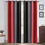Yakamok Blackout Ombre Red and Black Curtains for Bedroom, Gradient Room Darkening Curtains, Grommet Thermal Insulated Light Blocking Window Drapes/Curtain for Living Room(2 Panels, 52 x 84 Inch)