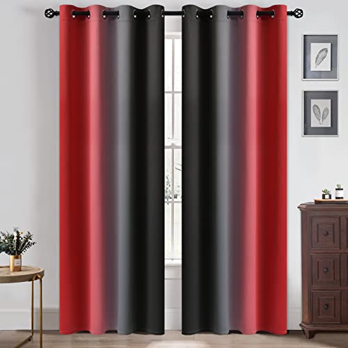 Yakamok Red and Black Ombre Curtains for Living Room 52Wx84L