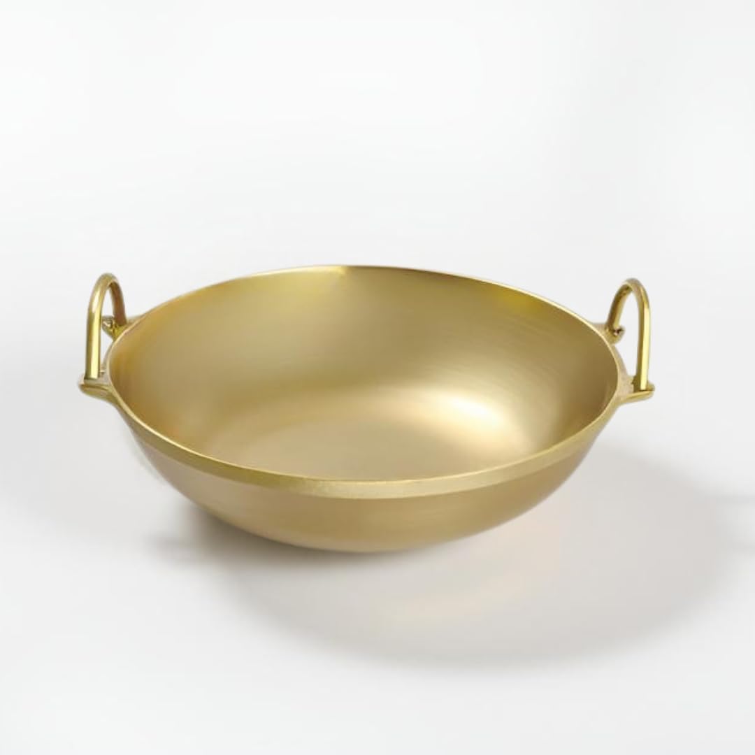 NUTRION Pure Bronze Kadai | Handcrafted Traditional Cookware for Indian Cooking | Chemical-Free, Tin Coated, Heavy Base | Ideal for Curries, Frying | Made in India (24cm/3 Litre)