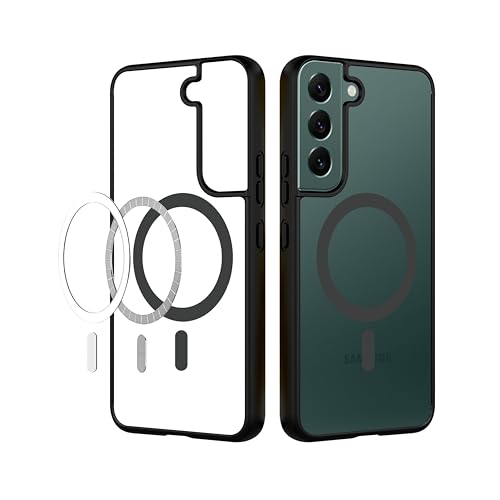 Image of CEDO Cover for Samsung Galaxy S22 (5G) | Compatible with MagSafe Wireless Charging | Designed with Magnetic Lock Shockproof Phone Bumper Transparent Back Case Cover (Black)