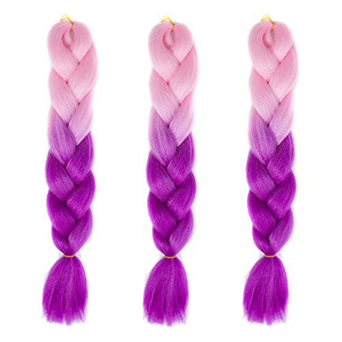 Feibin 全30色 ウィッグ エクステンション 3本セット ブレイズ 編み込み グラデーション 三つ編み ヘアアクセサリー 盛りアップ つけウィッグ かつら 毛束 ウィッグ つけ毛 ヘアアクササリー ヒップ ホップ レゲエ ダンス ヘアアレンジ(37#パープル)