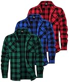 3 Pack Mens Flannel Shirt Long Sleeve Plaid Shirts Casual Button Down Buffalo Plaid Checkered Cotton Jacket