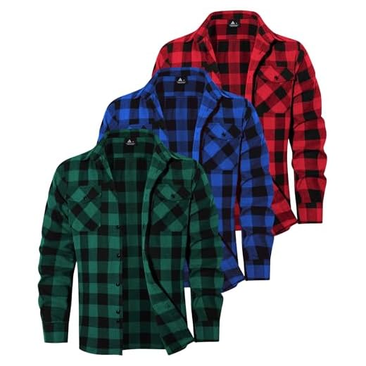 3 Pack Mens Long Sleeve Plaid Button Down Shirts