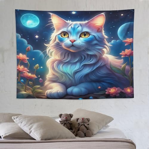 Tapisserie murale chat mignon PAZZK en polyester 150x200cm pour decoration chambre