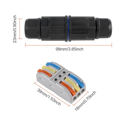 ACEIRMC 6pcs Upgraded Junction Box Outdoor Waterproof IP68, CDF 3P 3Pole Wire Connector, Replaceable Lever Wire Connectors for AWG 28-12, Quick Screwless Installation Black (3PIN)