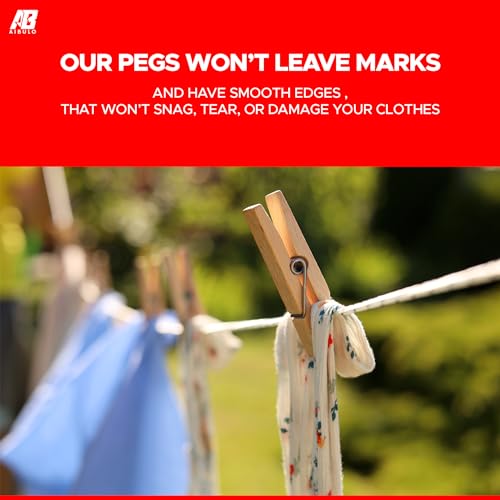 Aibulo 60 Pcs Wooden Clothes Pegs for Washing Line - Strong & Durable Pegs for Arts, Crafts, and Laundry - Ideal for Outdoor and Indoor Use, Eco-Friendly Contoured to Prevent Leaving Marks on Clothing - Image 4