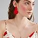 Handmade Long Round Alloy Dangle Drop Earrings - Statement 60s 70s 80s Vintage Gold Disk Round Disc Earrings - Boho Lightweight Summer Beach Jewelry Earring for Women (Red)