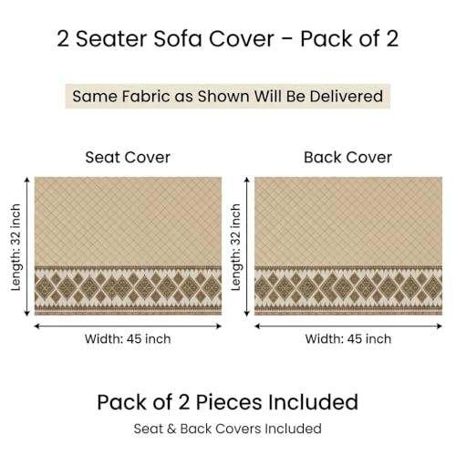 Image of KINGLY Sofa Cover 2 Seater Fully Covered | Stretchable Anti-Slip Slipcover | Washable Furniture Protector | Cream Beige| Seat & Back | Set of 2Pc
