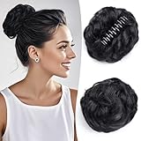 Cesomeey Messy Bun Hair Piece, Wavy Claw Clip Messy Bun Hair Clip, Synthetic Fake Buns Hairs Extensions, Soft hairs buns Hairpieces for Women Daily Wear (1B#-Black, 1 Count (Pack of 1))