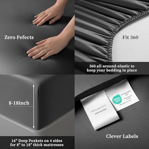 Image of Luxury 100% Organic Tencel Cooling Sheets Queen Size, Expertly Crafted from Austrian Eucalyptus, Silky Soft Lyocell Sheets with 6 inch-18 inch Deep Pocket, Hypoallergenic Bed Sheet Set(Queen, Dark Gray)