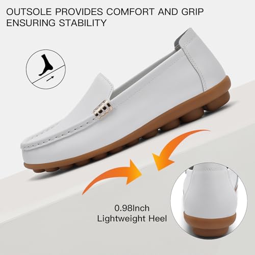 Image of Women's Comfortable & Lightweight Leather Loafers Slip-Ons Driving Walking Mocs Boat Shoes Cute Business Casual Dress Shoes Work Flats for Women