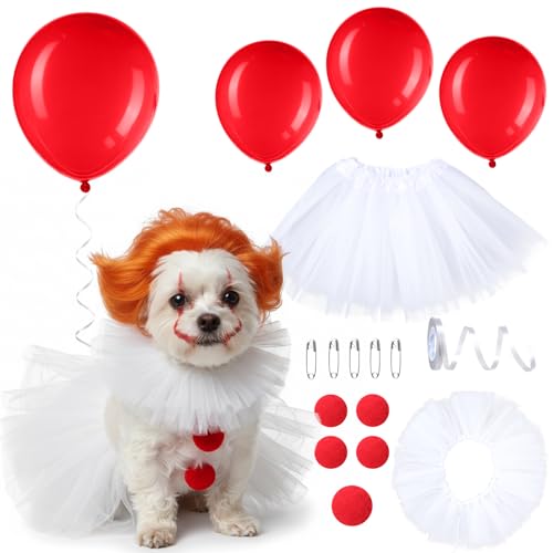 SilTriangle Dog Clown Costume Scary Dog Halloween Costume Pet Clown Halloween Cosplay for Small Medium Dogs Cats Adjustable Funny Party Cosplay with Balloons & Wig for Themed Parties Decor