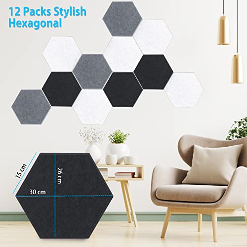 12 Pack Acoustic Panels, Hexagon Self-Adhesive Sound Proof Foam Panels High Density Sound Absorbing Panels For Wall, Acoustic Treatment For Studio, Home And Office, Soundproof Wall Panels（Black） #TOP4