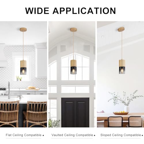 Image of 3-Pack Gold Pendant Light Fixtures, Adjustable Modern Black Pendant Lights for Kitchen Island, Industrial Glass Pendant Lights for Dining Table Hallway Bedroom Living Room