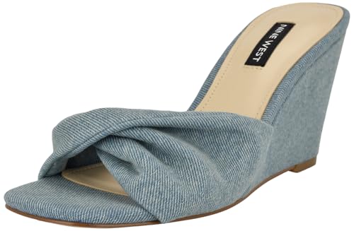 Nine West Women's Nikhil Wedge Sandal, Light Blue Denim 450,