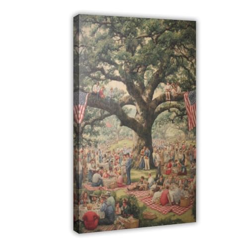 Vintage 4th of July Picnic Canvas Wall Art American Flag
